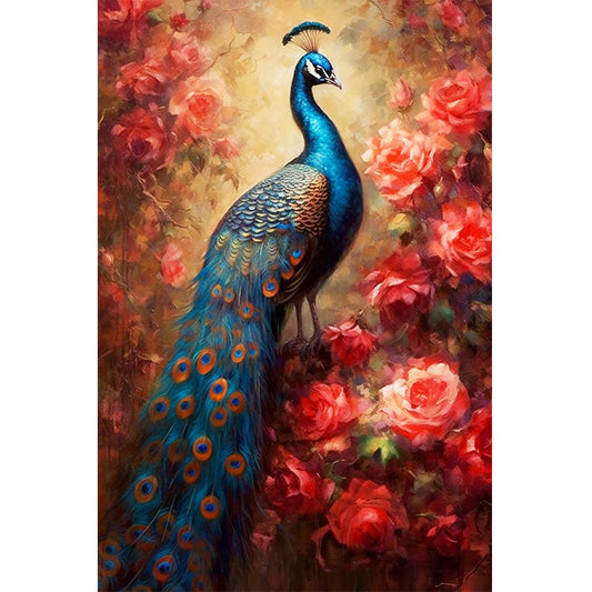 Peacock And Red Flower - Full Round Drill Diamond Painting 40*60CM