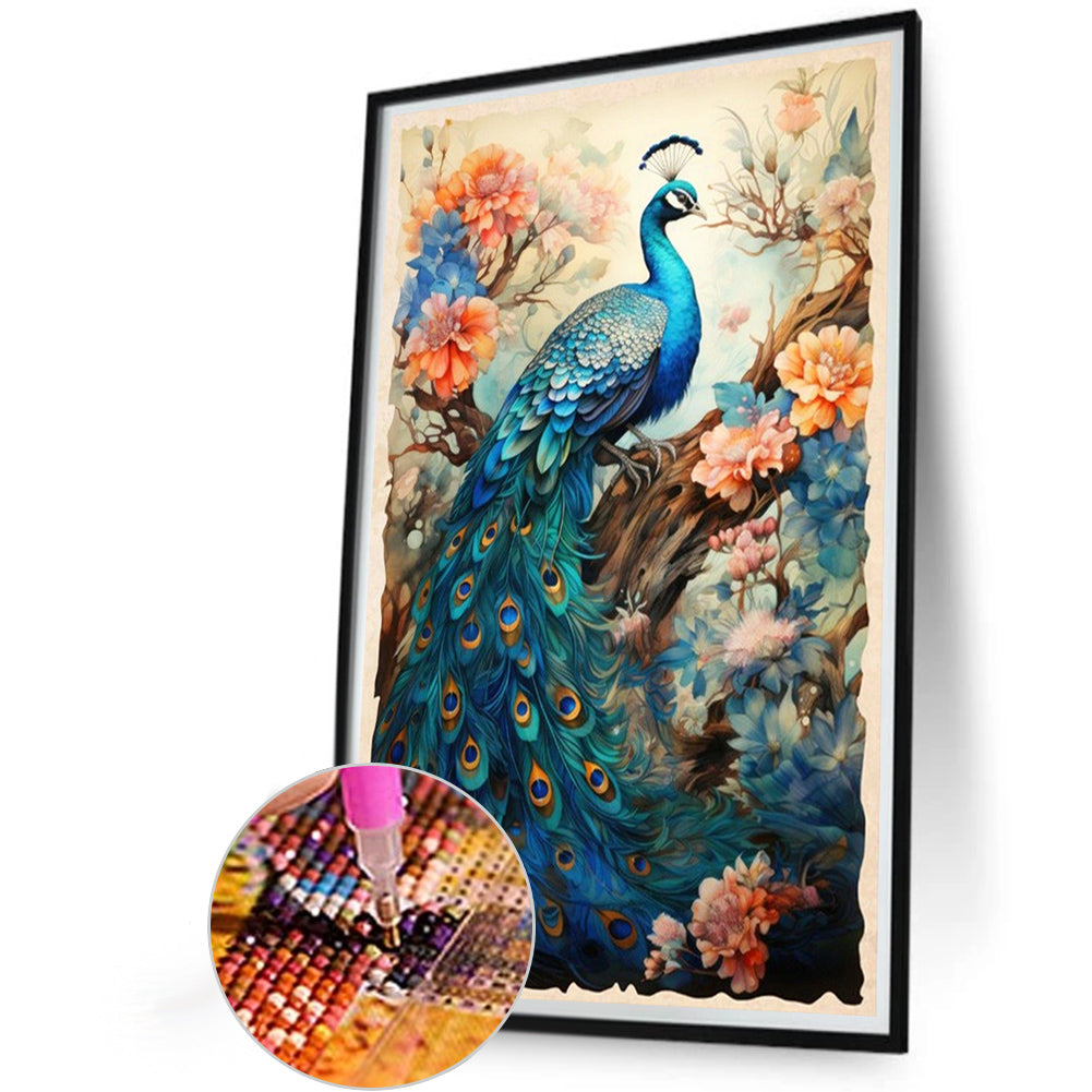 Peacock And Flower Tree - Full Round Drill Diamond Painting 40*60CM