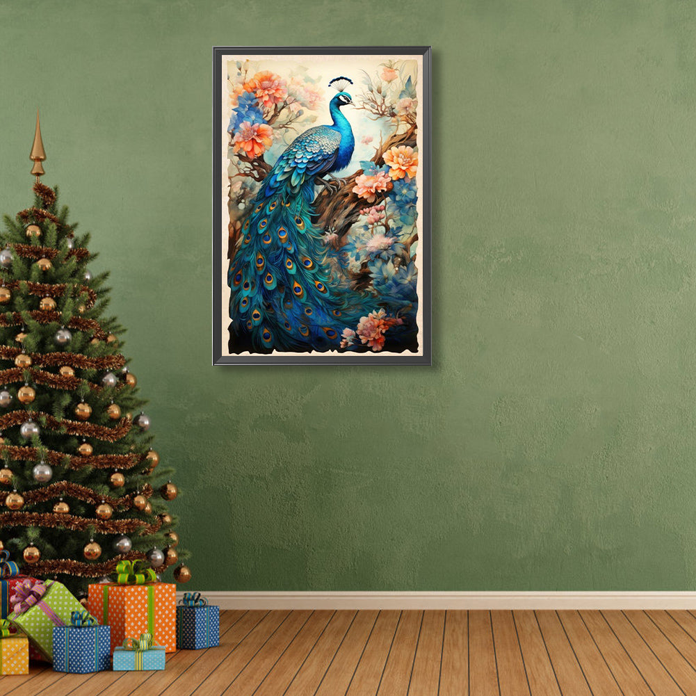 Peacock And Flower Tree - Full Round Drill Diamond Painting 40*60CM