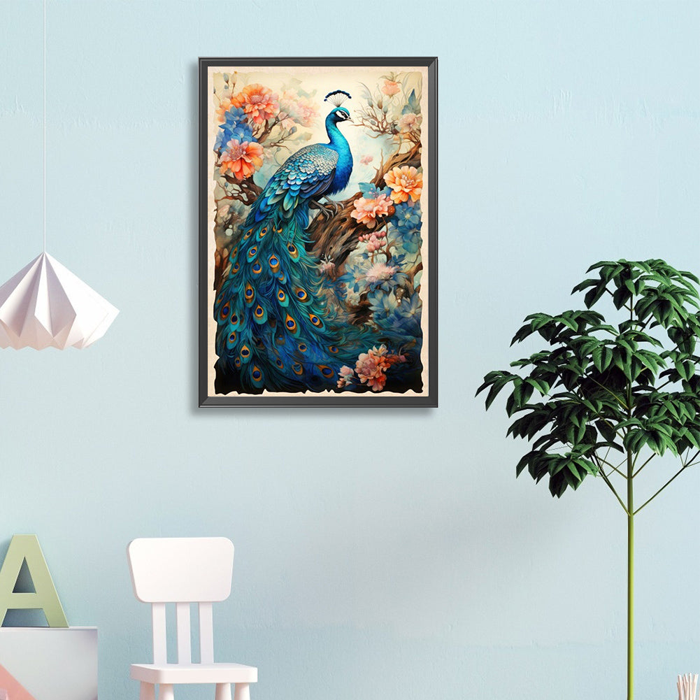 Peacock And Flower Tree - Full Round Drill Diamond Painting 40*60CM