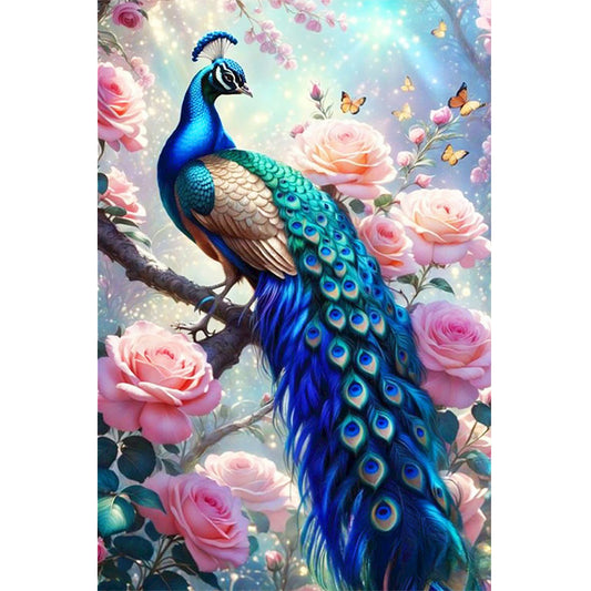 Peacock With Pink Flowers - Full Round Drill Diamond Painting 40*60CM