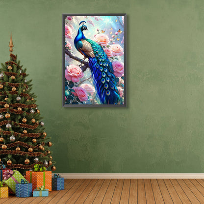 Peacock With Pink Flowers - Full Round Drill Diamond Painting 40*60CM