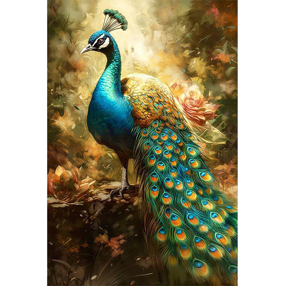 Peacock And Flowers - Full Round Drill Diamond Painting 40*60CM
