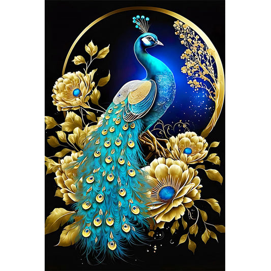 Peacock And Golden Flower - Full Round Drill Diamond Painting 40*60CM