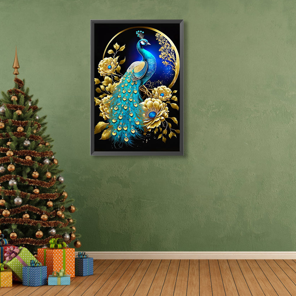 Peacock And Golden Flower - Full Round Drill Diamond Painting 40*60CM