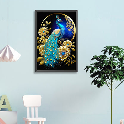 Peacock And Golden Flower - Full Round Drill Diamond Painting 40*60CM
