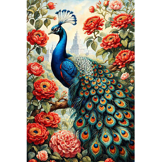 Peacock On Flower Tree - Full Round Drill Diamond Painting 40*60CM