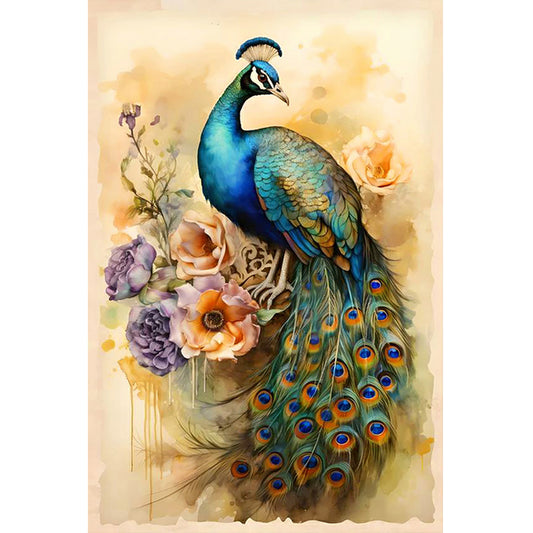 Peacock Standing On Flower - Full Round Drill Diamond Painting 40*60CM