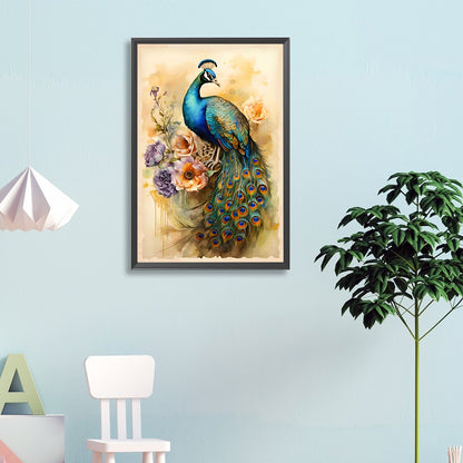 Peacock Standing On Flower - Full Round Drill Diamond Painting 40*60CM