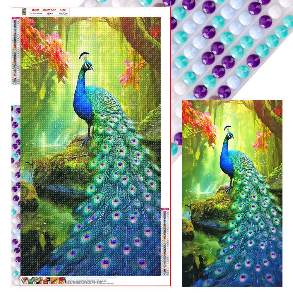 Peacock In The Forest - Full Round Drill Diamond Painting 40*70CM
