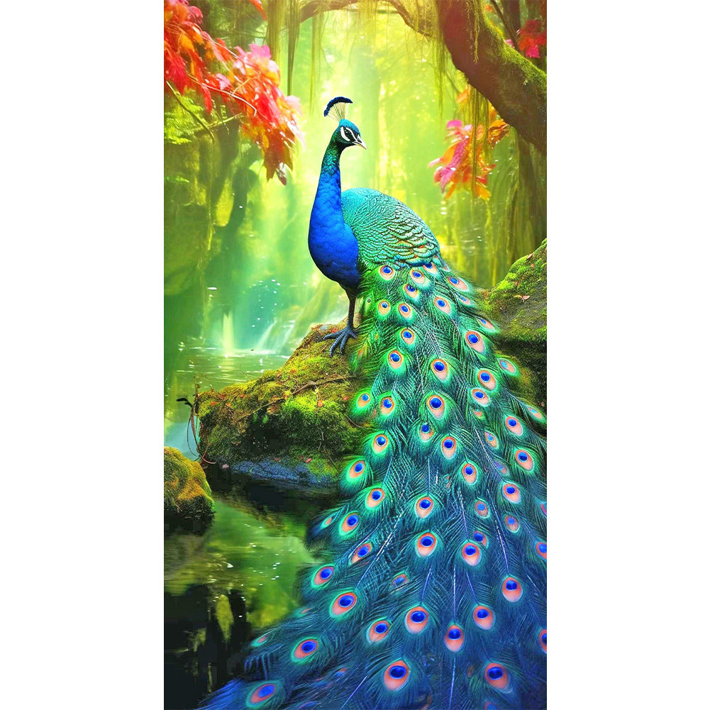 Peacock In The Forest - Full Round Drill Diamond Painting 40*70CM