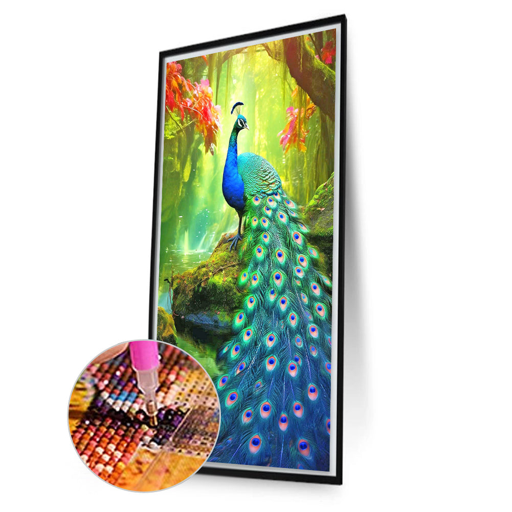 Peacock In The Forest - Full Round Drill Diamond Painting 40*70CM