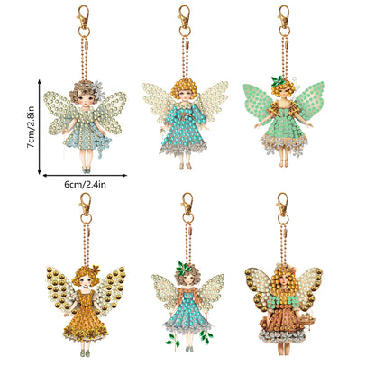 6 Pcs Double Sided Diamond Painting Keychain for Beginners Adults(Artistic Girl)