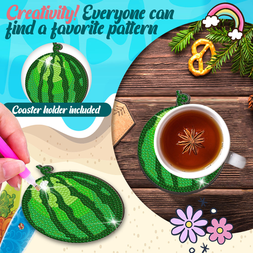 8 Pcs Acrylic Diamond Painting Coasters Kits with Holder for Beginner (Fruit)