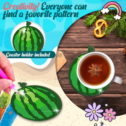 8 Pcs Acrylic Diamond Painting Coasters Kits with Holder for Beginner (Fruit)