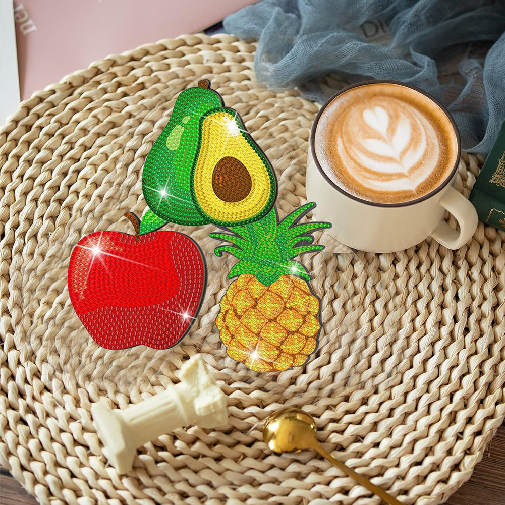 8 Pcs Acrylic Diamond Painting Coasters Kits with Holder for Beginner (Fruit)