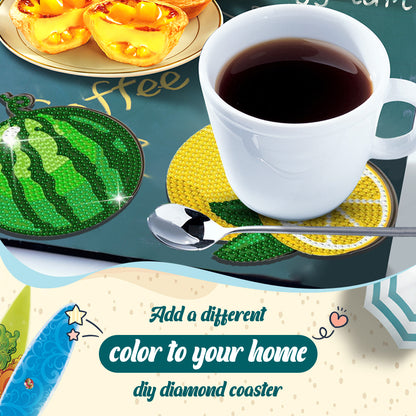 8 Pcs Acrylic Diamond Painting Coasters Kits with Holder for Beginner (Fruit)