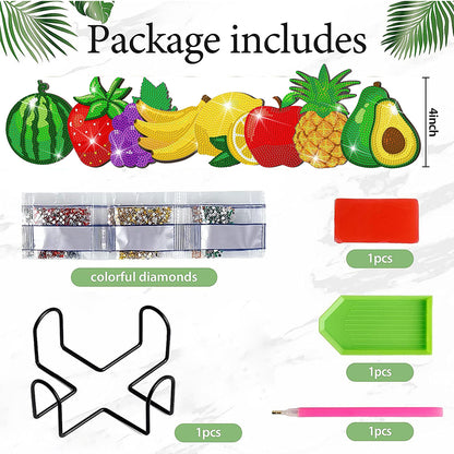 8 Pcs Acrylic Diamond Painting Coasters Kits with Holder for Beginner (Fruit)