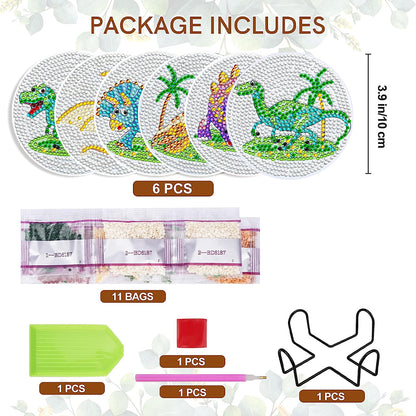 8 Pcs Acrylic Diamond Painting Coasters Kits with Holder for Beginner (Dinosaur)