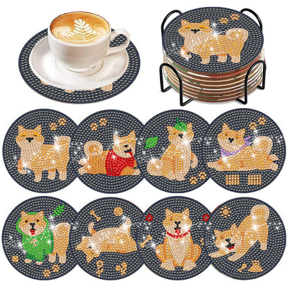 8 Pcs Acrylic Diamond Painting Coasters with Holder for Beginner (Corgi Puppy)