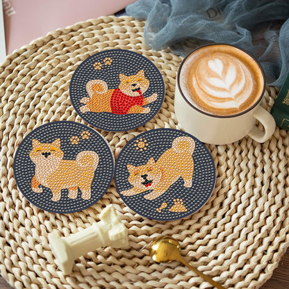 8 Pcs Acrylic Diamond Painting Coasters with Holder for Beginner (Corgi Puppy)