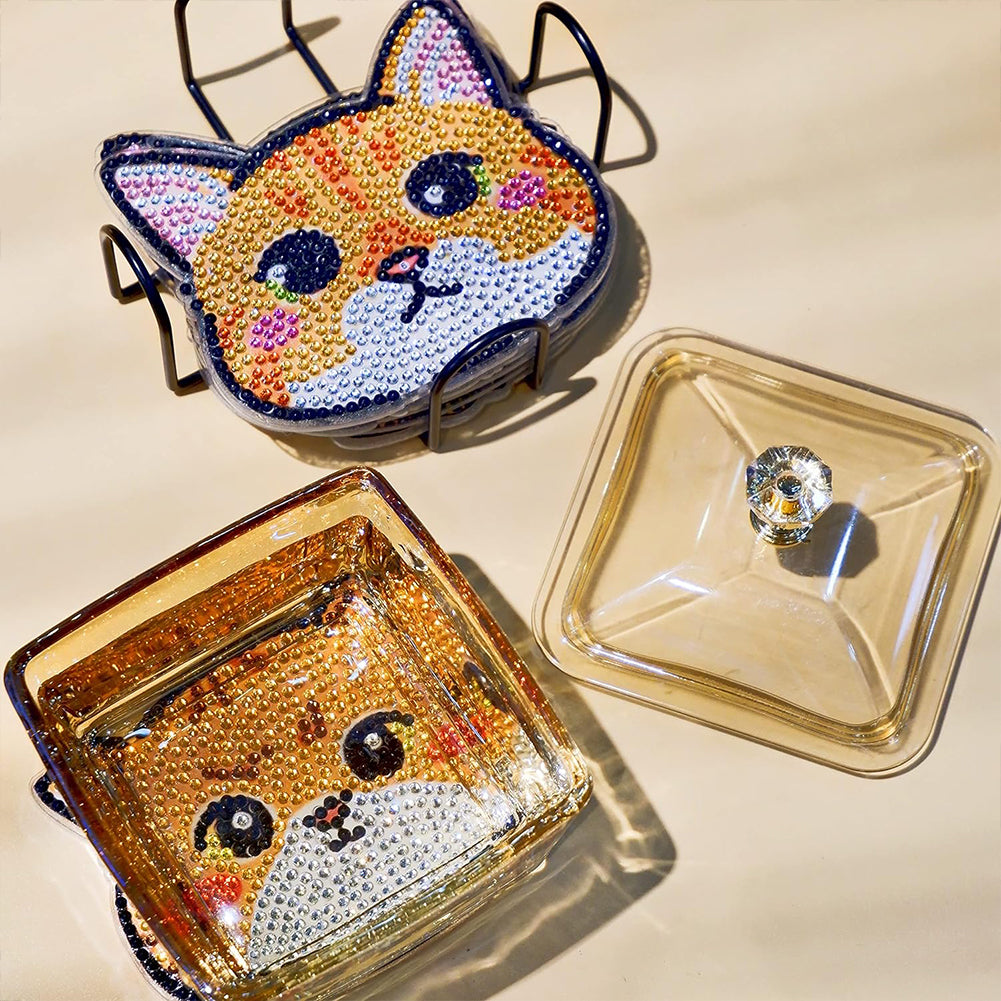 8 Pcs Acrylic Diamond Painting Coasters Kits with Holder for Beginner (Cat)