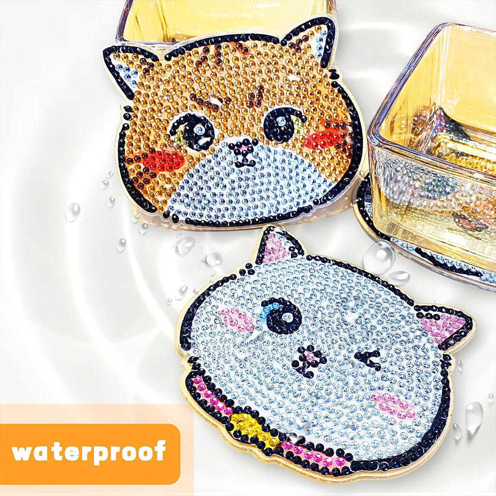 8 Pcs Acrylic Diamond Painting Coasters Kits with Holder for Beginner (Cat)