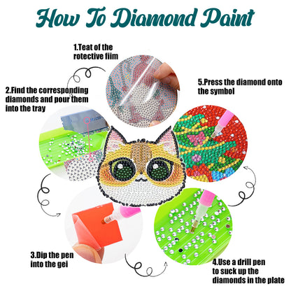 8 Pcs Acrylic Diamond Painting Coasters Kits with Holder for Beginner (Cat)