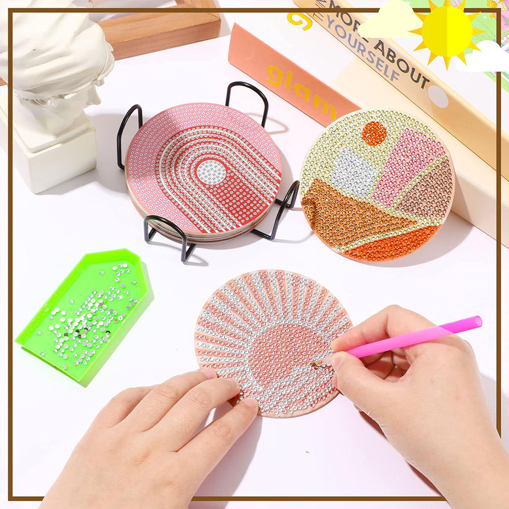 8 Pcs Acrylic Diamond Painting Coasters Kit with Holder for Beginner (Geometric)