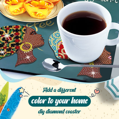 8 Pcs Acrylic Diamond Painting Coasters with Holder for Beginner (Indian Woman)
