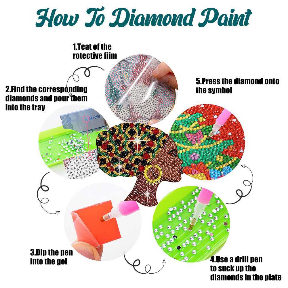 8 Pcs Acrylic Diamond Painting Coasters with Holder for Beginner (Indian Woman)