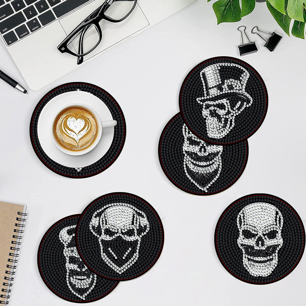8 Pcs Acrylic Diamond Painting Coasters Kits with Holder for Beginner (Skull)