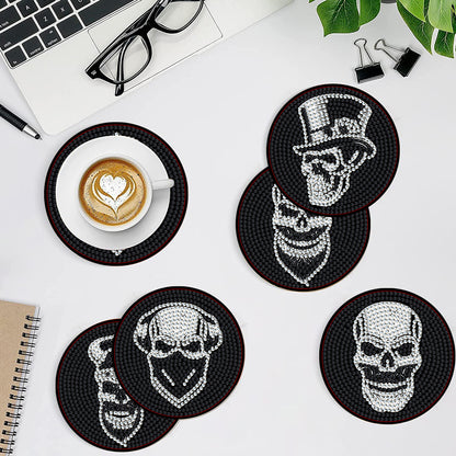 8 Pcs Acrylic Diamond Painting Coasters Kits with Holder for Beginner (Skull)