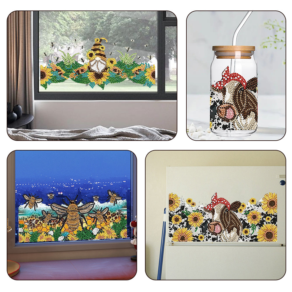 4 Pcs Rhinestone Stickers Diamond Painting Sticker for Cup (Sunflower Gnome)