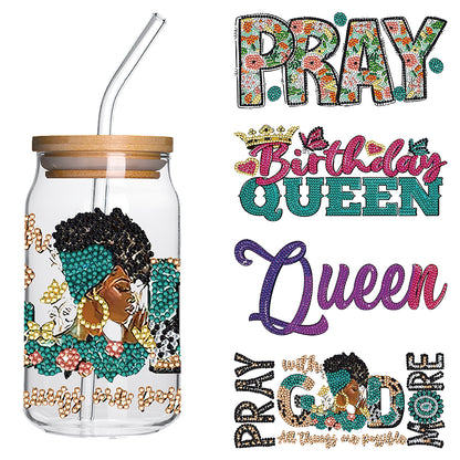 4 Pcs Rhinestone Stickers Cartoon Diamond Painting Sticker for Cup (Queen)