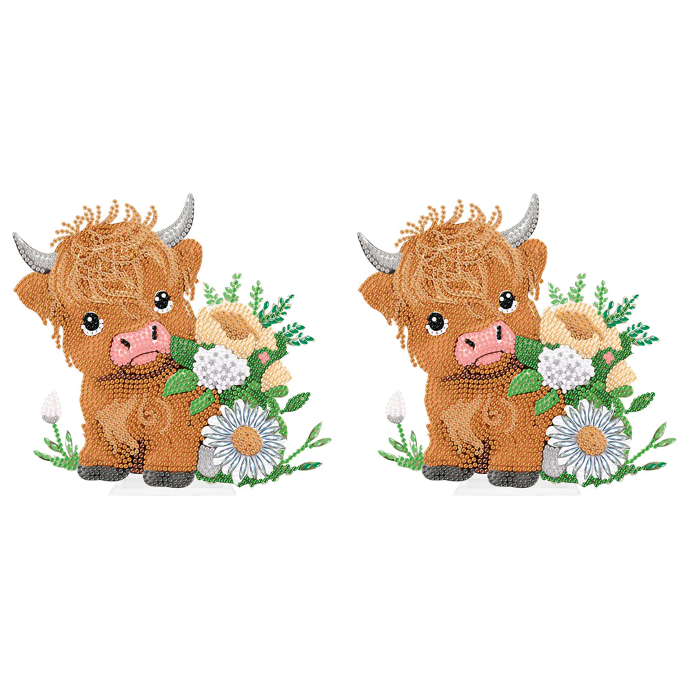 Highland Cattle Round Diamond Painting Desktop Ornaments Kit for Office Decor