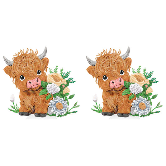 Highland Cattle Round Diamond Painting Desktop Ornaments Kit for Office Decor