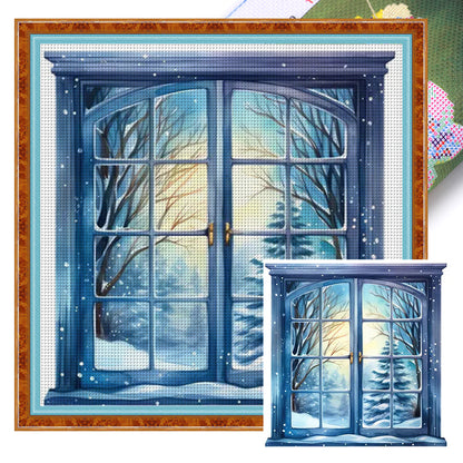 Snow Scene Outside The Window - 11CT Stamped Cross Stitch 50*50CM