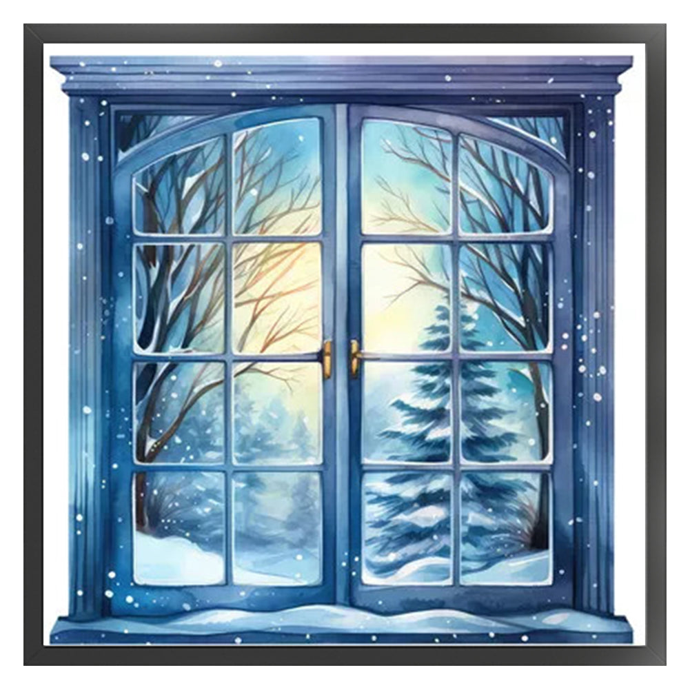 Snow Scene Outside The Window - 11CT Stamped Cross Stitch 50*50CM