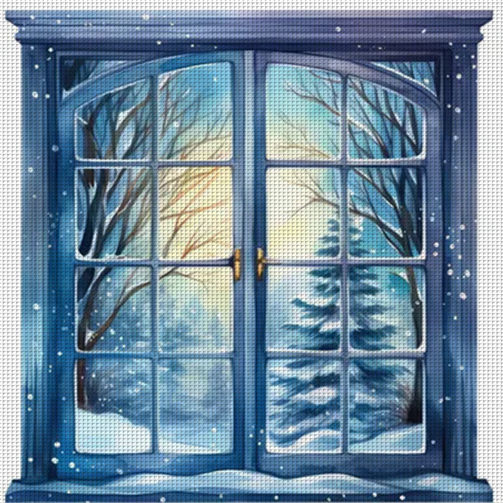 Snow Scene Outside The Window - 11CT Stamped Cross Stitch 50*50CM