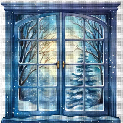 Snow Scene Outside The Window - 11CT Stamped Cross Stitch 50*50CM