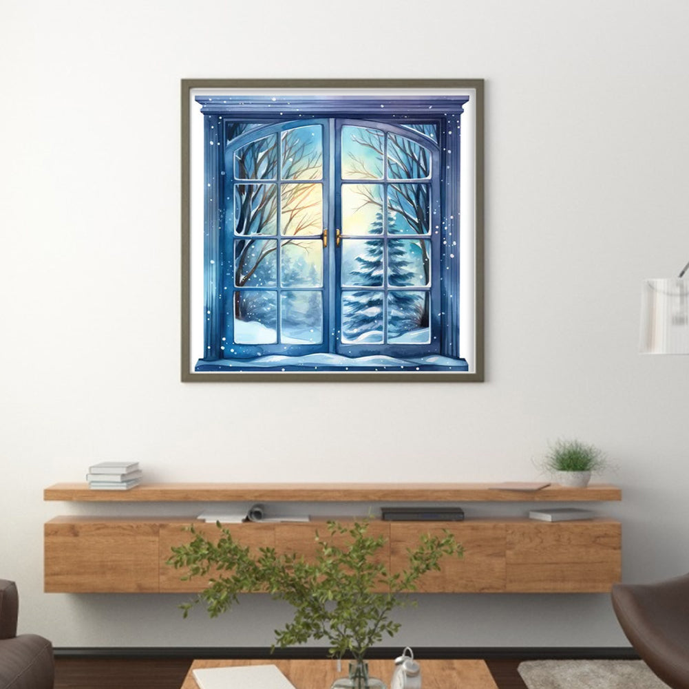 Snow Scene Outside The Window - 11CT Stamped Cross Stitch 50*50CM