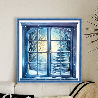 Snow Scene Outside The Window - 11CT Stamped Cross Stitch 50*50CM