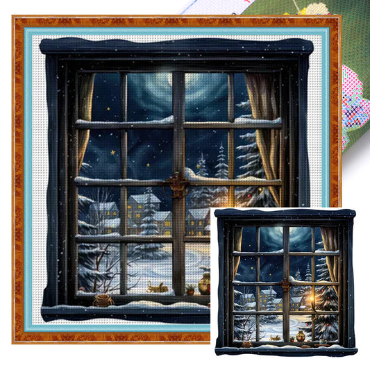 Snow Scene Outside The Window - 11CT Stamped Cross Stitch 50*50CM