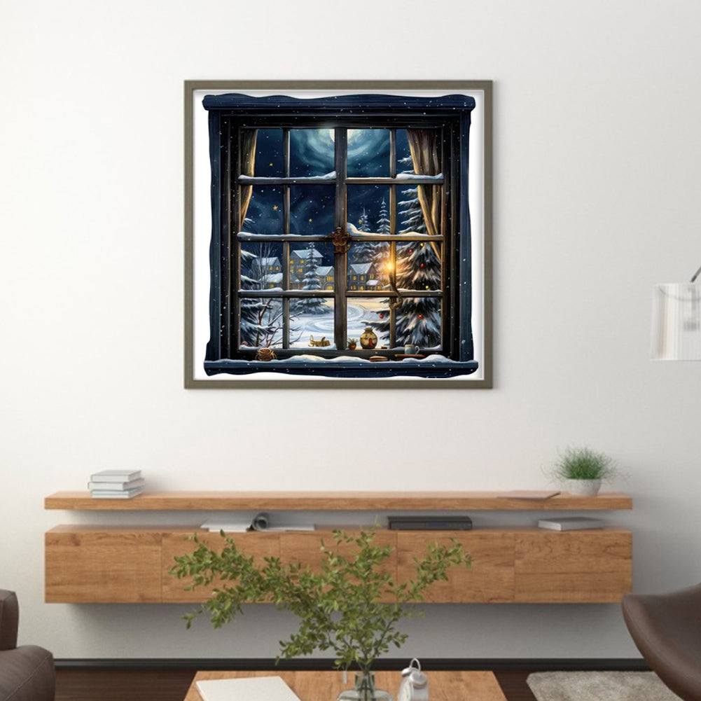 Snow Scene Outside The Window - 11CT Stamped Cross Stitch 50*50CM