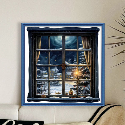 Snow Scene Outside The Window - 11CT Stamped Cross Stitch 50*50CM