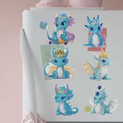 6 Pcs Diamond Painting Magnets Refrigerator for Adults Kids (Blue Pterosaur)