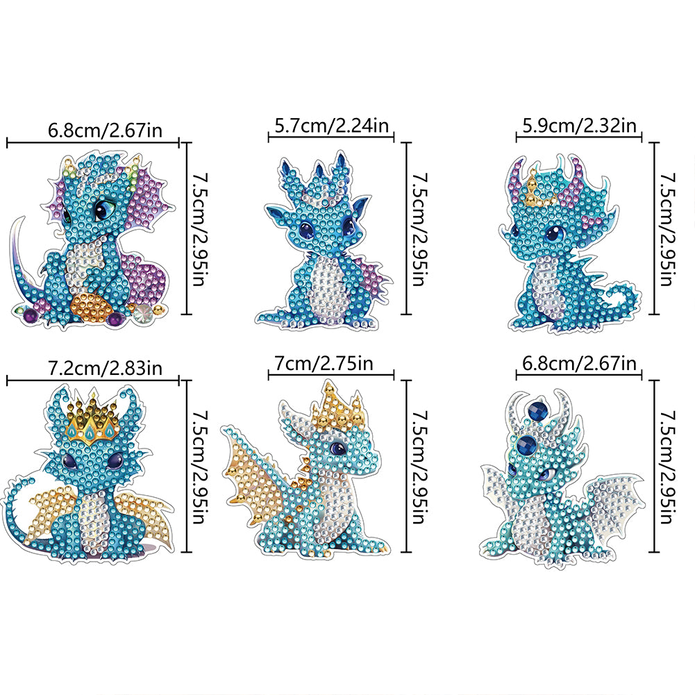 6 Pcs Diamond Painting Magnets Refrigerator for Adults Kids (Blue Pterosaur)