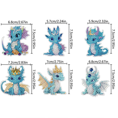 6 Pcs Diamond Painting Magnets Refrigerator for Adults Kids (Blue Pterosaur)