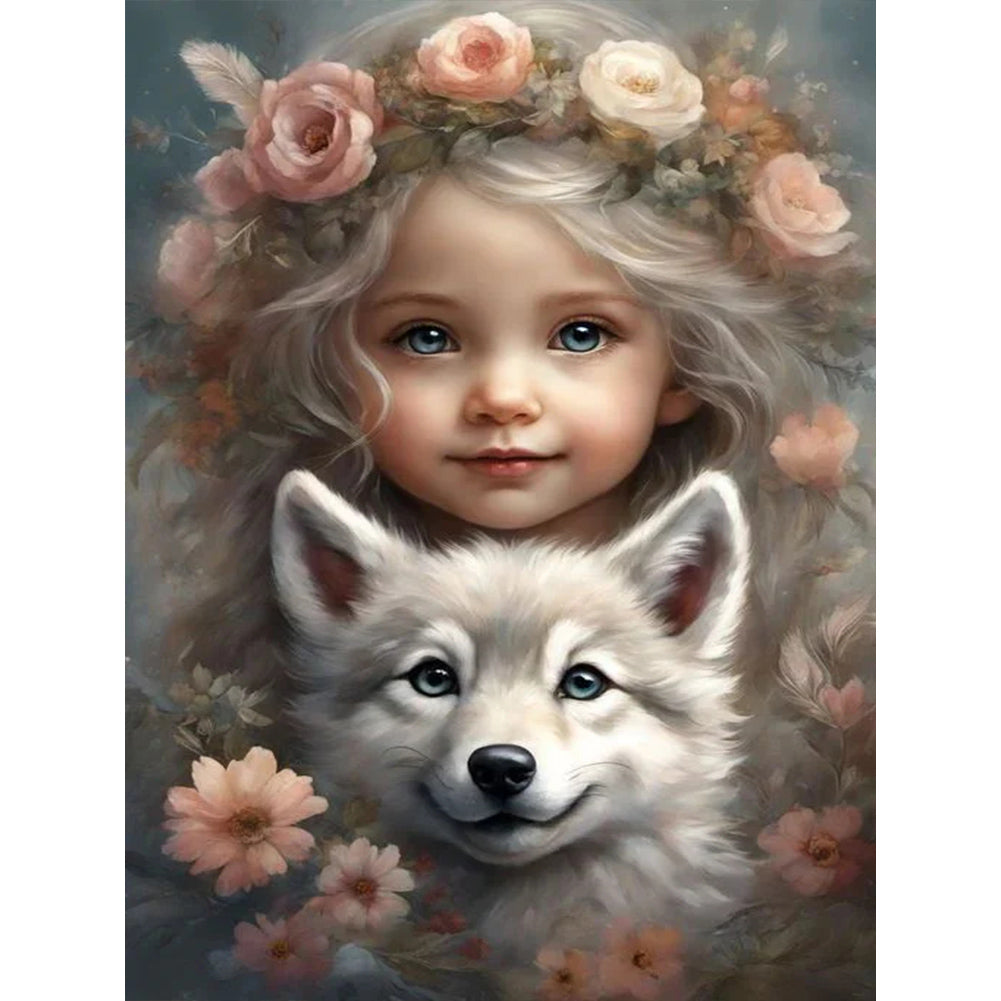 Cute Pet Girl - Full Round Drill Diamond Painting 30*40CM